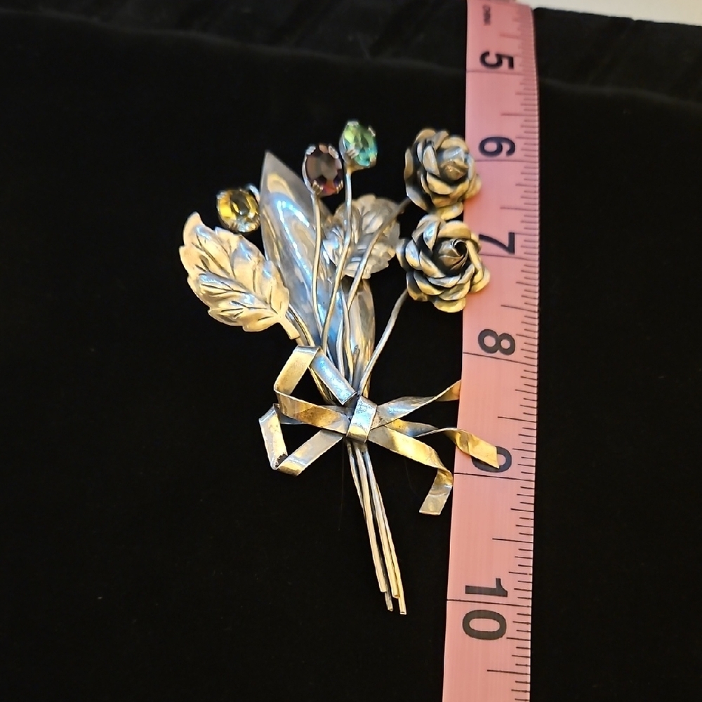 Coro Sterling Silver Brooch with Colorful Gem Accents - Picture 12 of 13